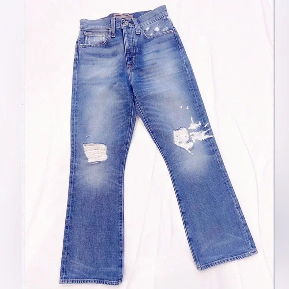 J Crew Point Sur Denim Light Destroy Wash Cropped Jeans Size 24 New - Picture 5 of 7